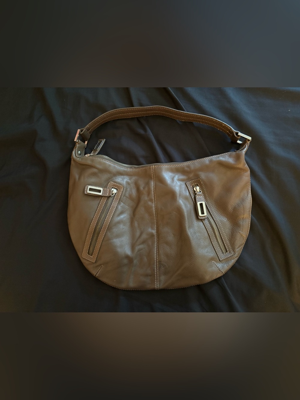 Alfani vintage genuine leather half moon brown shoulder bag EUC silver hardware
